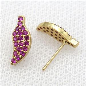 copper studs Earrings paved zircon, gold plated, approx 6-15mm [FN14297]