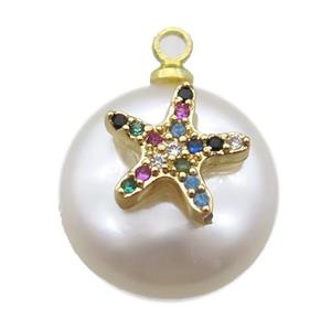 natural pearl pendant paved zircon, approx 14mm dia [FN14298]