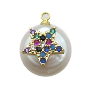 natural pearl pendant paved zircon, approx 14mm dia [FN14299]