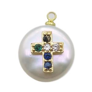 natural pearl pendant paved zircon, approx 14mm dia [FN14302]