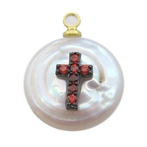 natural pearl pendant paved zircon, approx 14mm dia [FN14303]