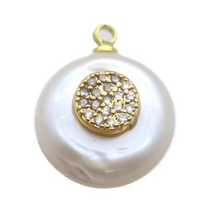 natural pearl pendant paved zircon, approx 14mm dia [FN14309]