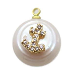 natural pearl pendant paved zircon, approx 14mm dia [FN14310]