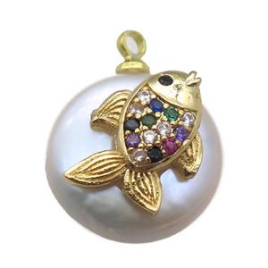 natural pearl pendant paved zircon, approx 14mm dia [FN14311]