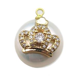natural pearl pendant paved zircon, approx 14mm dia [FN14312]