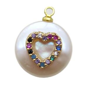 natural pearl pendant paved zircon, approx 14mm dia [FN14313]