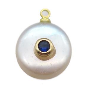 natural pearl pendant paved zircon, approx 14mm dia [FN14315]