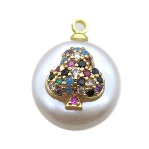 natural pearl pendant paved zircon, approx 14mm dia [FN14318]