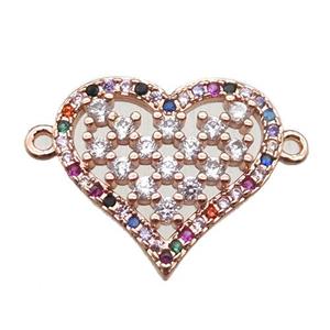 copper heart connector paved zircon, rose gold, approx 16mm [FN14418]