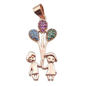 copper couple pendant paved zircon, rose gold, approx 12-26mm [FN14448]