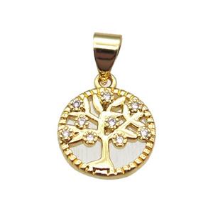 copper pendant paved zircon, tree of life, gold plated, approx 11.5mm [FN14454]
