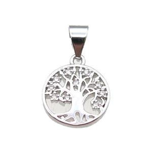copper pendant paved zircon, tree of life, platinum plated, approx 11.5mm [FN14460]