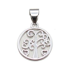 copper pendant paved zircon, tree of life, platinum plated, approx 11.5mm [FN14463]