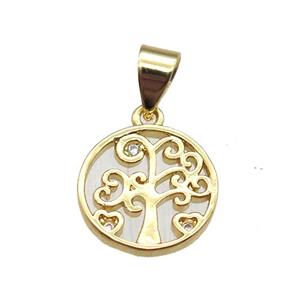 copper pendant paved zircon, tree of life, gold plated, approx 11.5mm [FN14464]