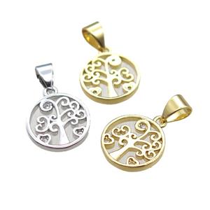 copper pendant paved zircon, tree of life, mixed color, approx 11.5mm [FN14465]