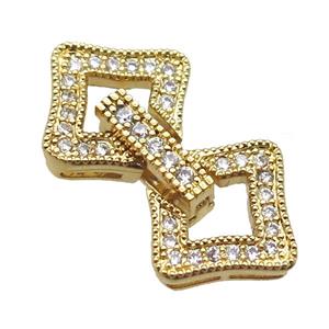copper clover connector clasp paved zircon, gold plated, approx 13-23mm [FN14467]