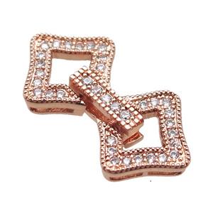 copper clover connector clasp paved zircon, rose gold, approx 13-23mm [FN14468]