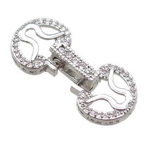 copper connector clasp paved zircon, circle, platinum plated, approx 12-26mm [FN14470]