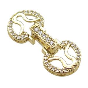 copper connector clasp paved zircon, circle, gold plated, approx 12-26mm [FN14471]