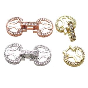 copper connector clasp paved zircon, circle, mixed color, approx 12-26mm [FN14473]