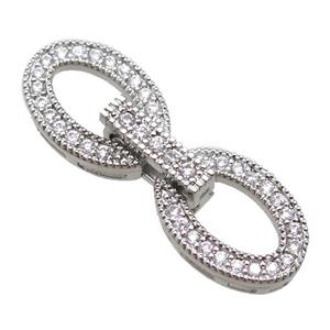 copper connector clasp paved zircon, oval, platinum plated, approx 9-29mm [FN14474]
