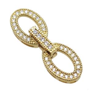 copper connector clasp paved zircon, oval, gold plated, approx 9-29mm [FN14475]