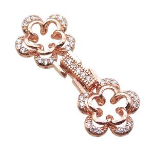copper connector clasp paved zircon, flower, rose gold, approx 15-38mm [FN14480]
