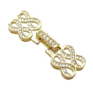 copper connector clasp paved zircon, infinity, gold plated, approx 11-31mm [FN14483]