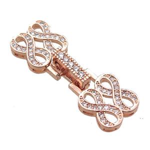 copper connector clasp paved zircon, infinity, rose gold, approx 11-31mm [FN14484]
