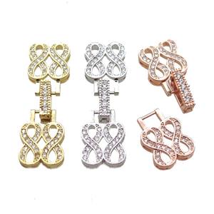 copper connector clasp paved zircon, infinity, mixed color, approx 11-31mm [FN14485]