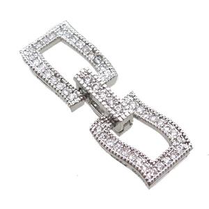 copper connector clasp paved zircon, rectangle, platinum plated, approx 10-27mm [FN14486]
