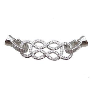 copper connector clasp paved zircon, knot, platinum plated, approx 11-45mm [FN14490]