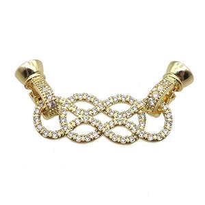 copper connector clasp paved zircon, knot, gold plated, approx 11-45mm [FN14491]