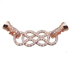 copper connector clasp paved zircon, knot, rose gold, approx 11-45mm [FN14492]
