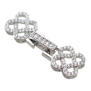 copper connector clasp paved zircon, knot, platinum plated, approx 10-30mm [FN14498]