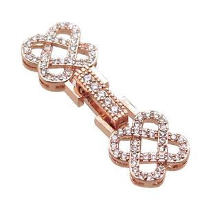 copper connector clasp paved zircon, knot, rose gold, approx 10-30mm [FN14500]