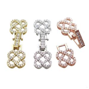 copper connector clasp paved zircon, knot, mixed color, approx 10-30mm [FN14501]