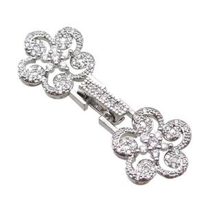 copper connector clasp paved zircon, flower, platinum plated, approx 15-40mm [FN14502]