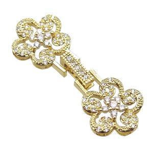 copper connector clasp paved zircon, flower, gold plated, approx 15-40mm [FN14503]