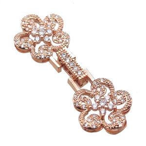 copper connector clasp paved zircon, flower, rose gold, approx 15-40mm [FN14504]