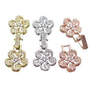 copper connector clasp paved zircon, flower, mixed color, approx 15-40mm [FN14505]