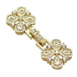 copper connector clasp paved zircon, clover, gold plated, approx 12-40mm [FN14507]