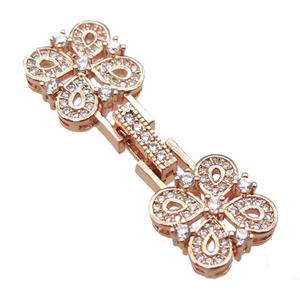 copper connector clasp paved zircon, clover, rose gold, approx 12-40mm [FN14508]