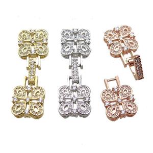 copper connector clasp paved zircon, clover, mixed color, approx 12-40mm [FN14509]