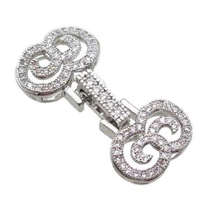copper connector clasp paved zircon, platinum plated, approx 14-30mm [FN14510]
