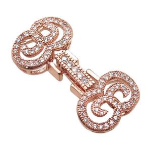 copper connector clasp paved zircon, rose gold, approx 14-30mm [FN14512]