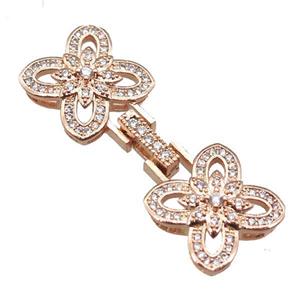 copper connector clasp paved zircon, clover, rose gold, approx 15-43mm [FN14516]