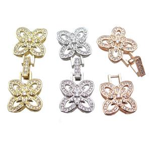 copper connector clasp paved zircon, clover, mixed color, approx 15-43mm [FN14517]