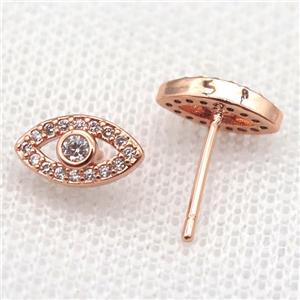 copper Stud Earrings paved zircon, eye, rose gold, approx 6-10mm [FN14520]
