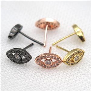 copper Stud Earrings paved zircon, eye, mixed color, approx 6-10mm [FN14522]